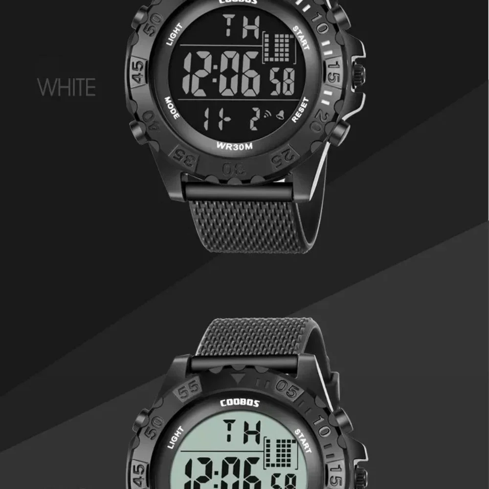 Men's Sports Digital Watch, Water Resist, Calendar, Alarm, Stopwatch Light Black